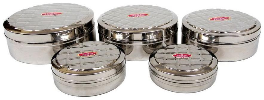 

Aristo Steel Aristo Cadbury Dabba SET Of 5 Stainless Steel Silver