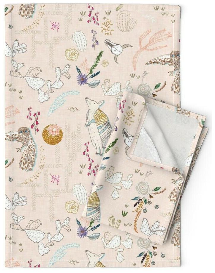 

Armadillo Southwest Owl Cactus Linen Cotton Tea Towels by Roostery Set of 2