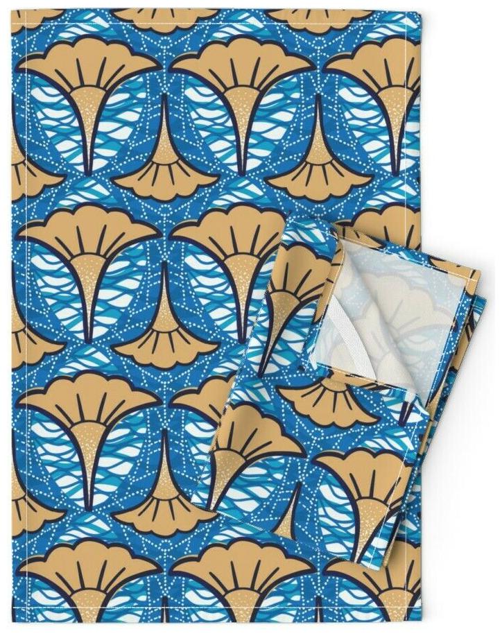 

Art Deco Floral Geometric African Linen Cotton Tea Towels by Roostery Set of 2