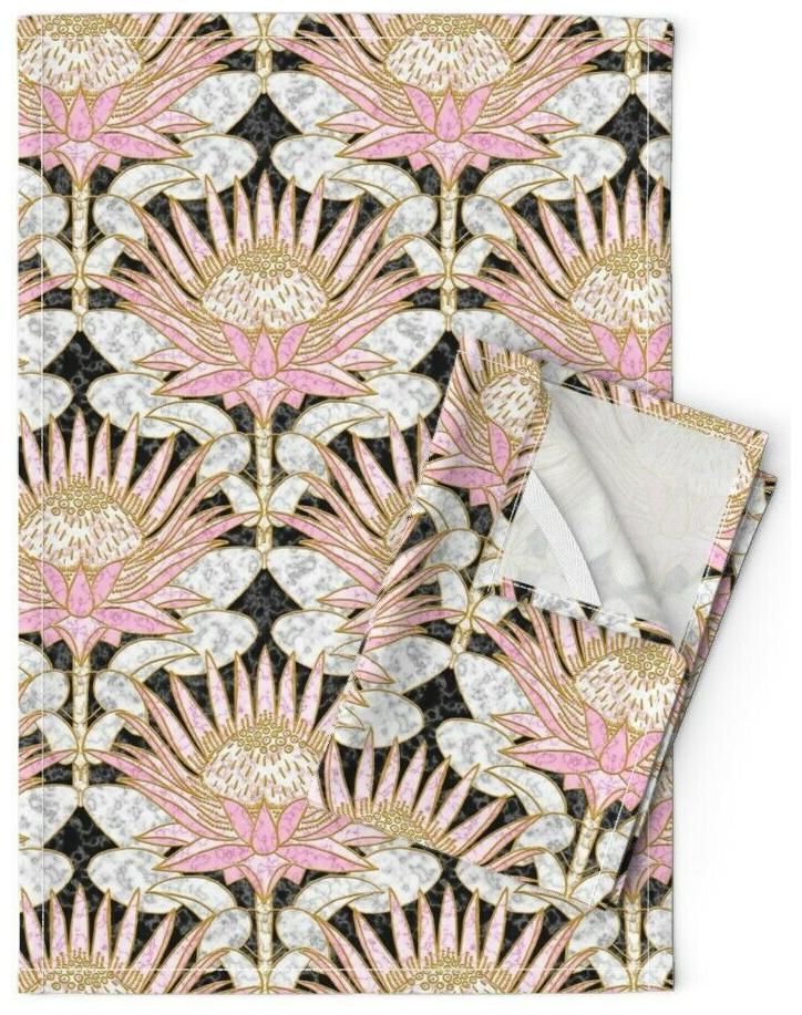 

Art Deco Marble Floral Botanical Linen Cotton Tea Towels by Roostery Set of 2