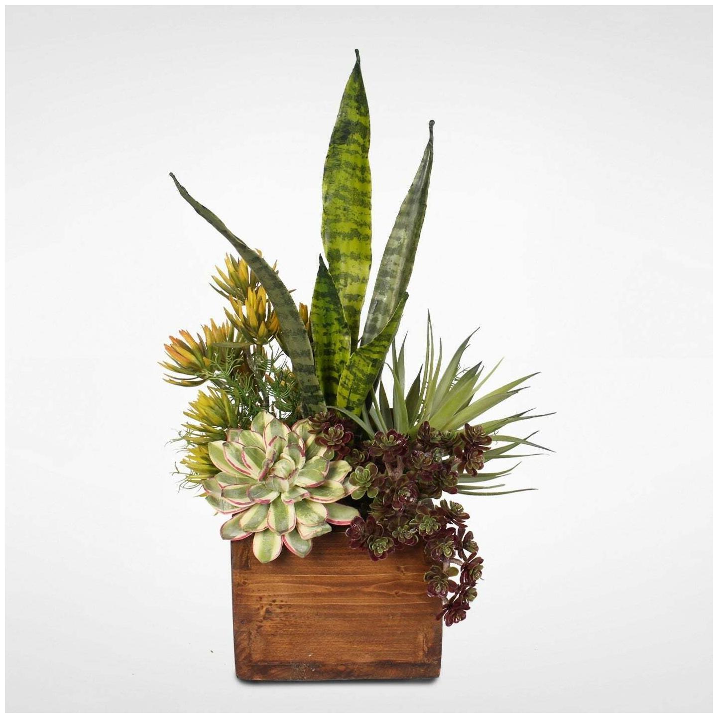 

Artificial Succulent Variety in Rustic Wood Planter