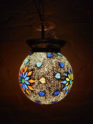 Artistic Mosaic Lamp Round Shape Hanging Shade Star Pattern Artistic Mosaic Lamp Round Shape Hanging Shade Star Pattern Decorative Ceiling