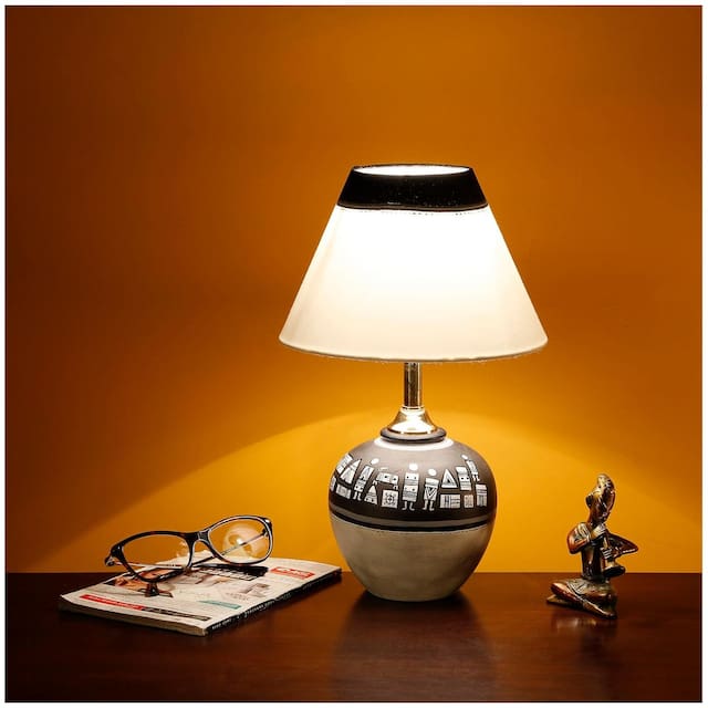 Artytsa Madhubani Hand-Painted Pot Shaped Home Decorative Bedroom Table Lamp| Living Room Lamp | Gifting Item