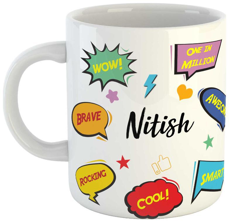 

Ashvah Nitish Name Printed Ceramic Coffee Mug Best Gift For Birthday by AshvahTM
