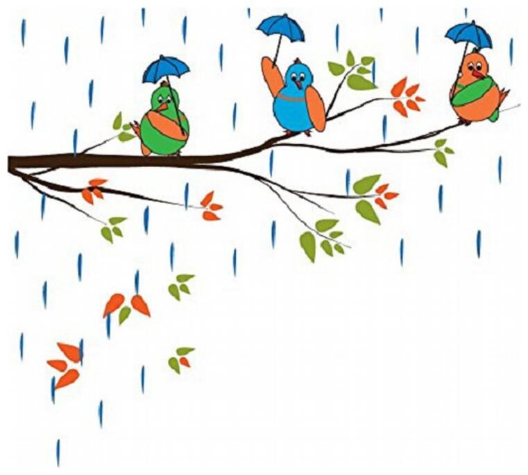 

Asmi Collections PVC Wall Stickers Birds with Umbrella in Rain on Tree Branches