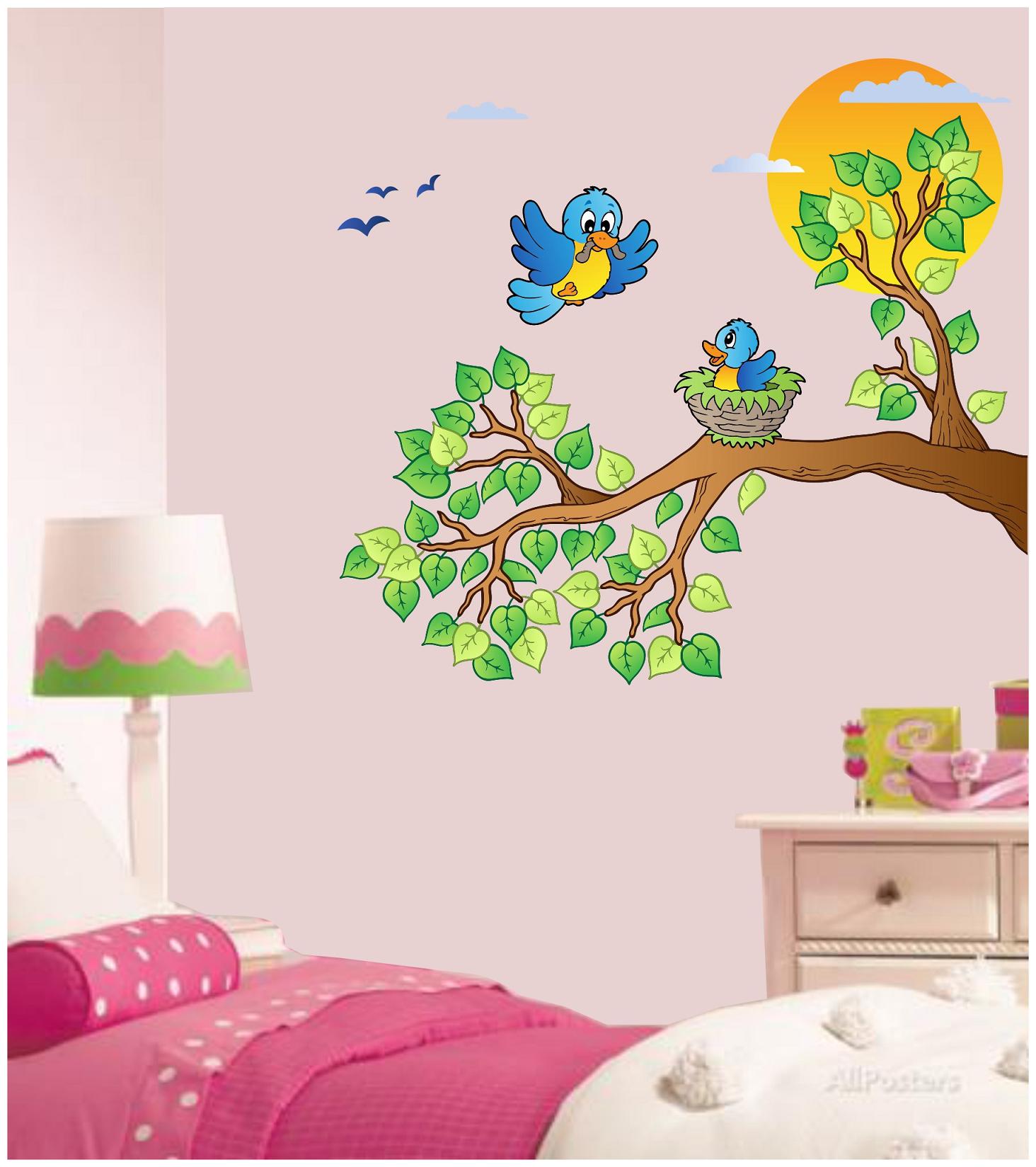

Asmi Collections Wall Stickers Baby Birds in Nest on Tree Branch