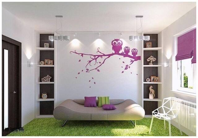 Asmi Collections Wall Stickers Beautiful Purple Owls on Tree Branches
