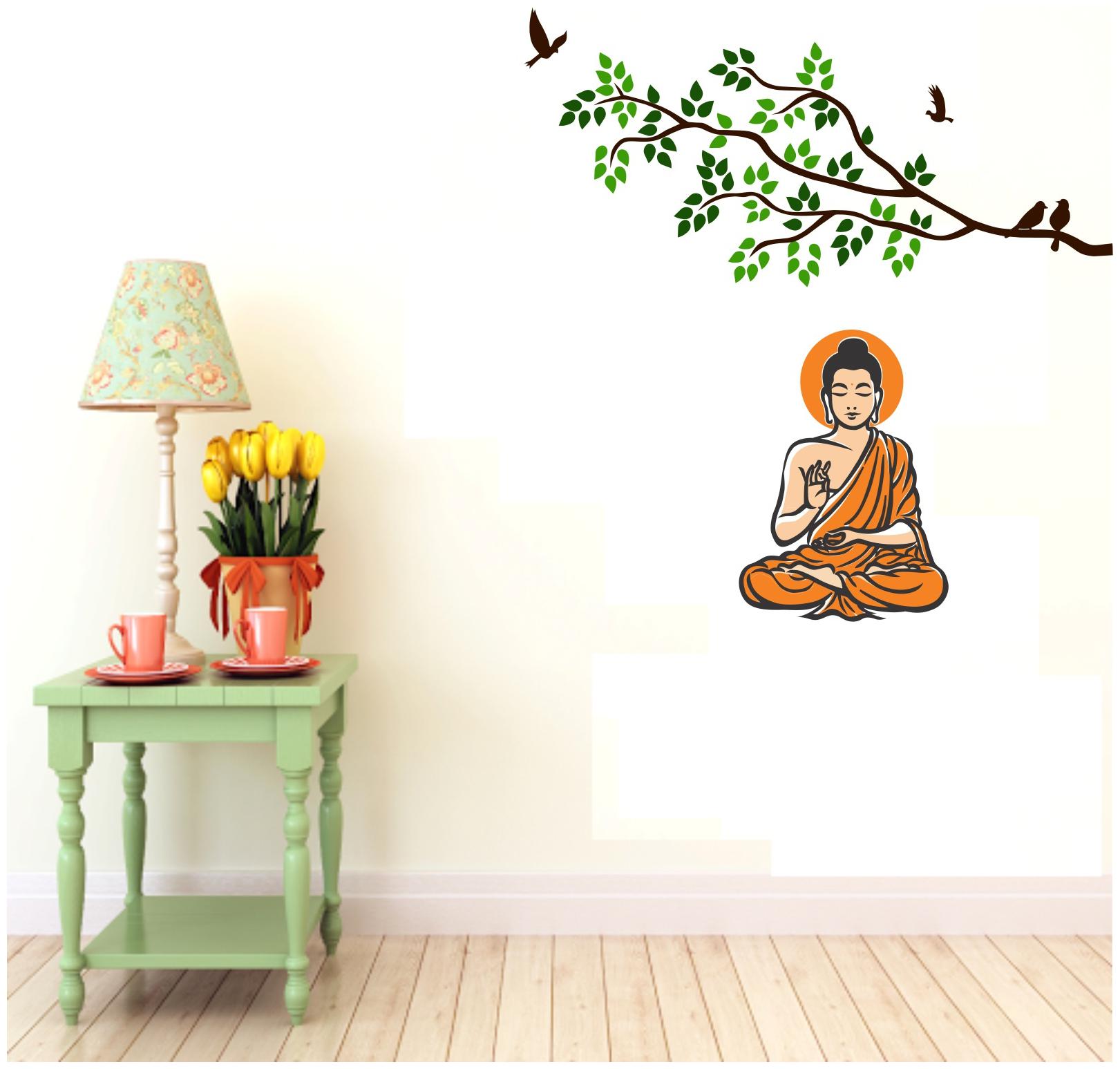 

Asmi Collections Wall Stickers Meditating God Buddha Under a Tree