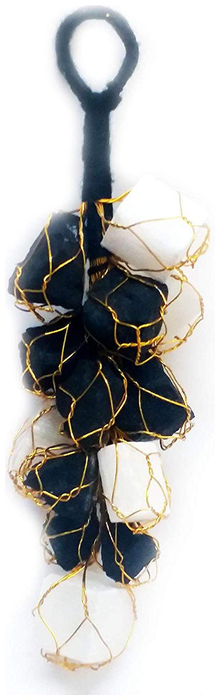 

Astrocrystals9 Black Tourmaline And Selenite Rough Chunks Vastu Correction Yin Yang Door Hanging
