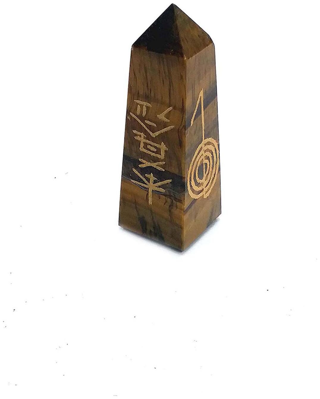 

Astrocrystals9 Tiger Eye Crystal 4 Reiki Symbol Engraved Wand Tower For Reiki Healing