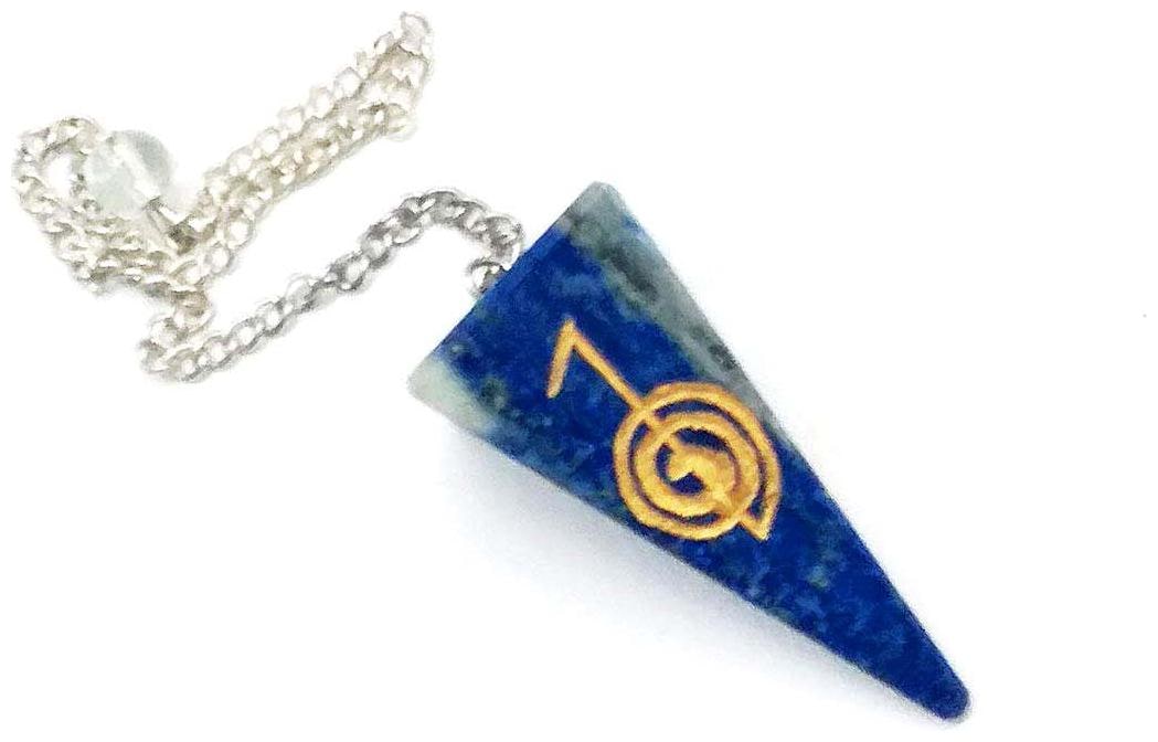 

Astrocrystals9 Lapis Lazuli Four Reiki Symbol Engraved Faceted Pendulum Dowser