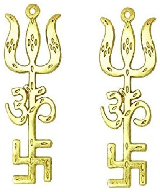 

Astrocrystals9 Set Of 2 Brass Tri Shakti Yantra Swastik Om Trishul Symbol