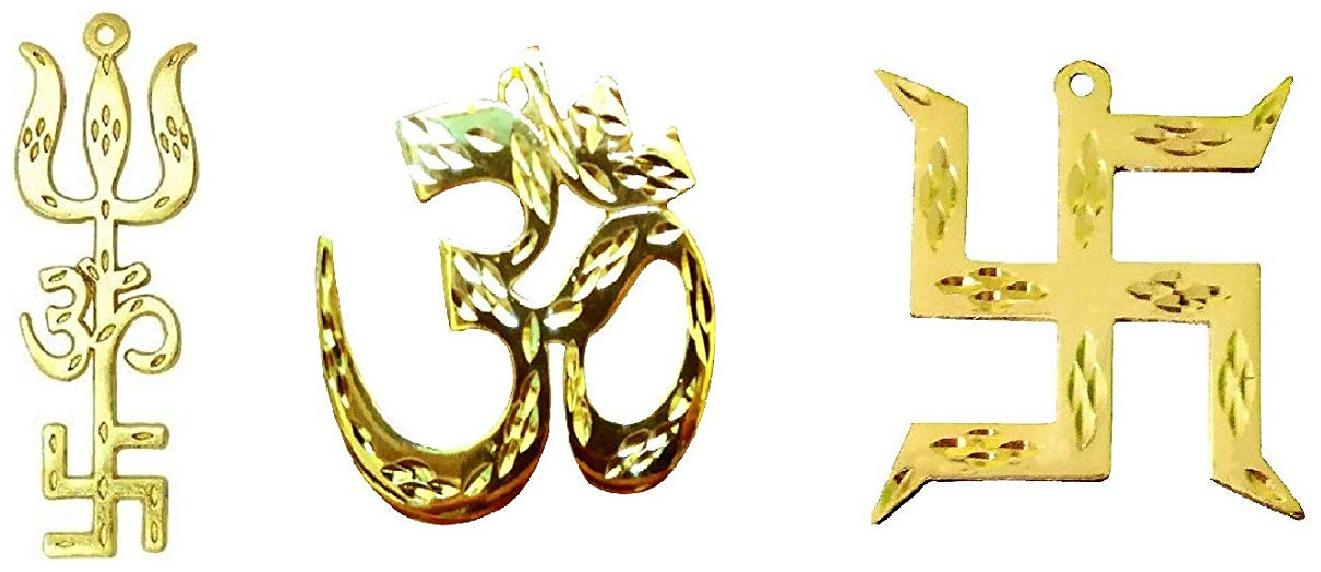 

Astrocrystals9 Pure Brass Om Swastik And Trishakti Urja Symbols Set