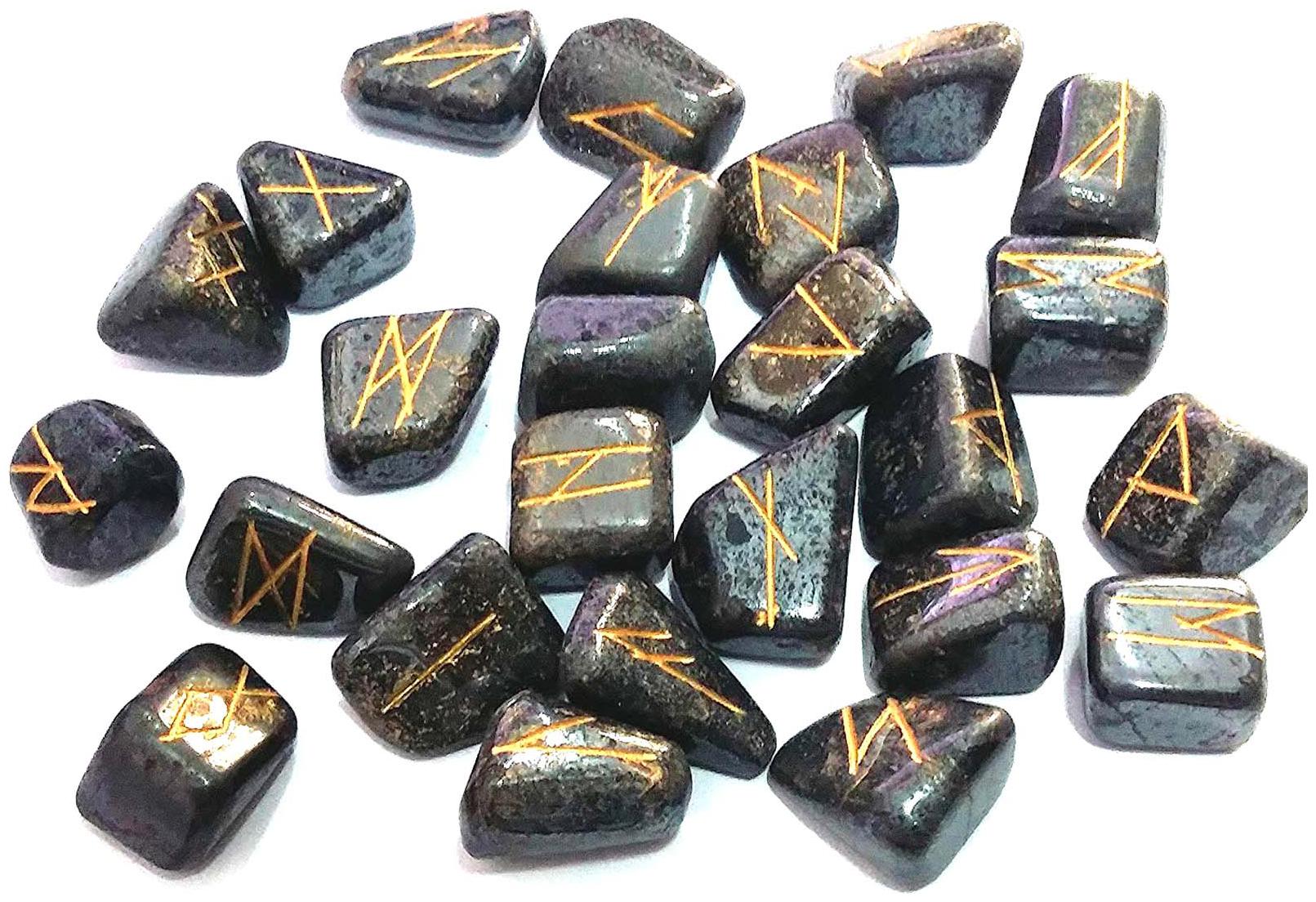 

Astrocrystals9 Hematite Stone Tumbled Elder Futhark Rune Stones Set