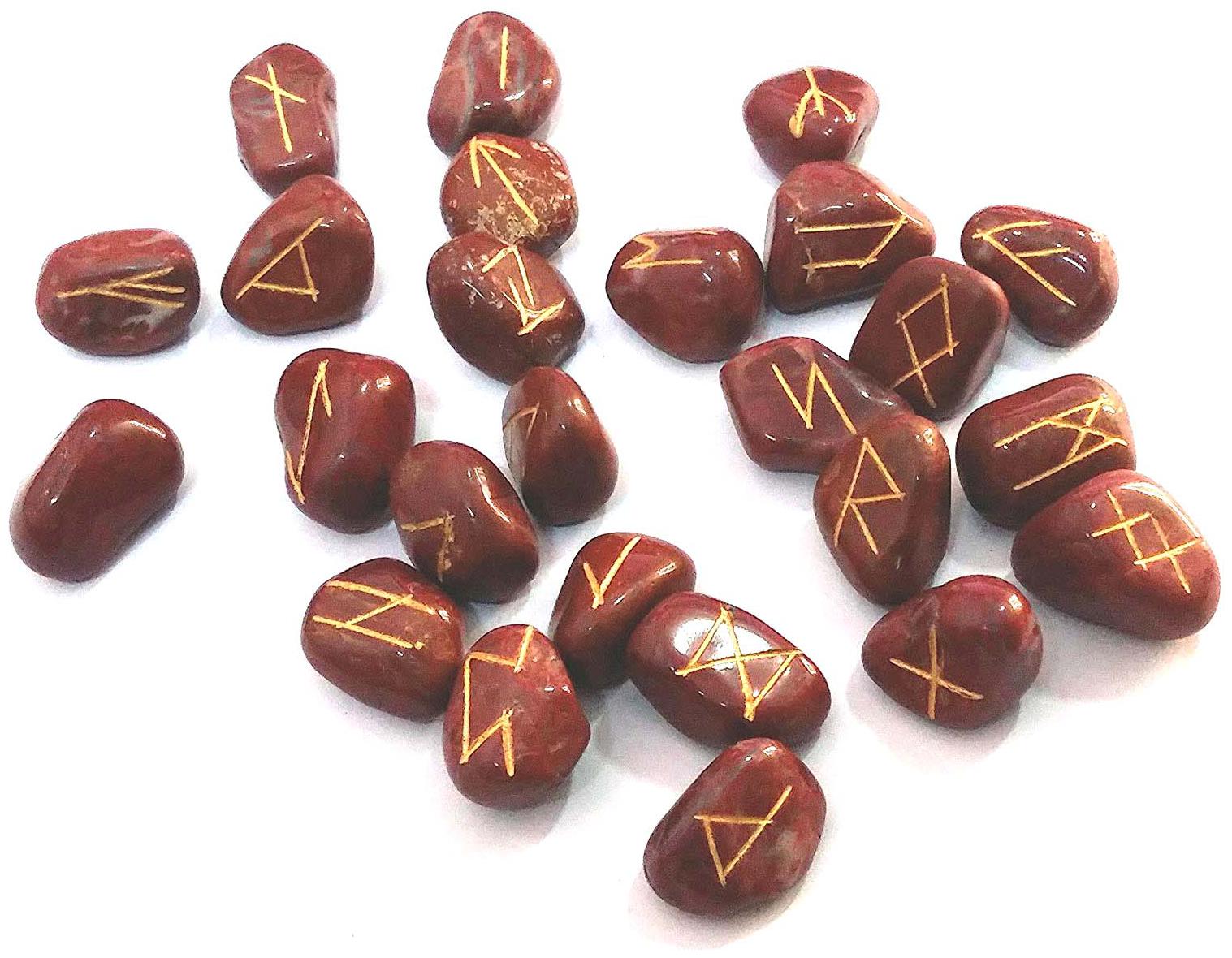 

Astrocrystals9 Red Jasper Stone Tumbled Elder Futhark Rune Stones Set