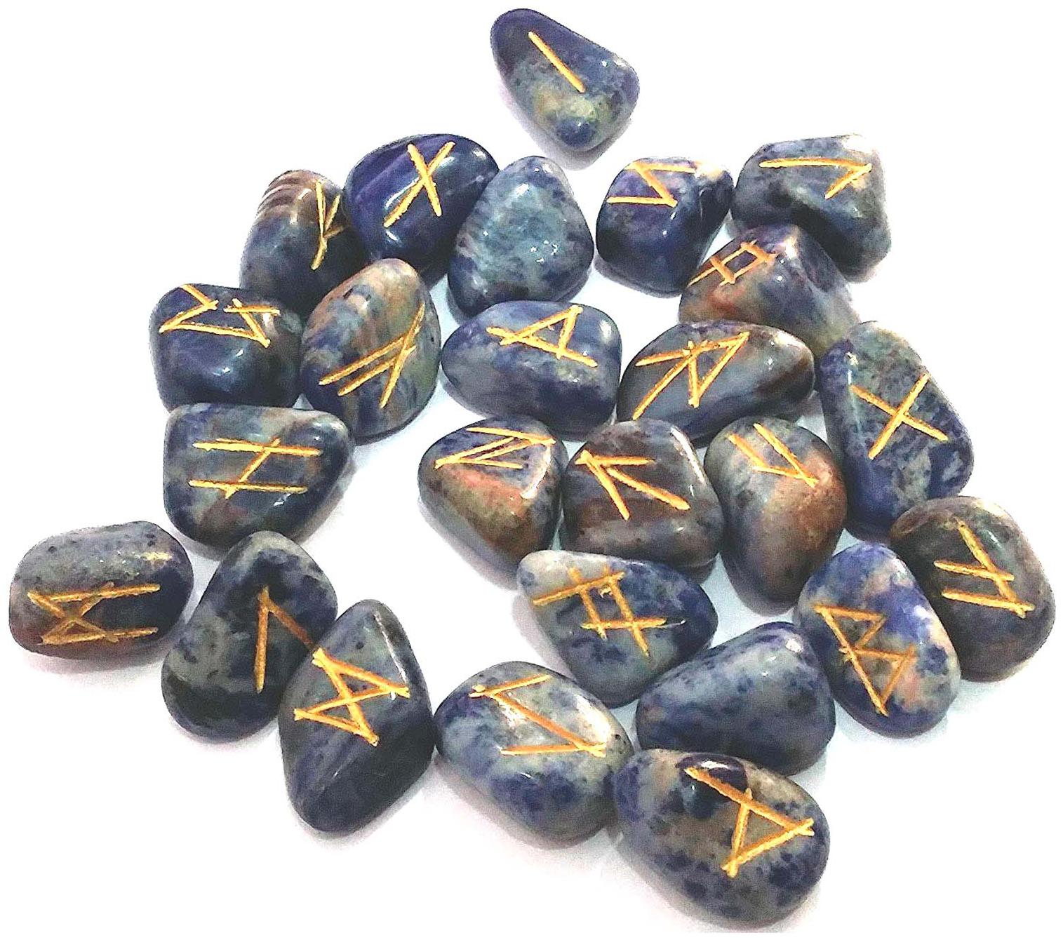 

Astrocrystals9 Sodalite Stone Tumbled Elder Futhark Rune Stone Set