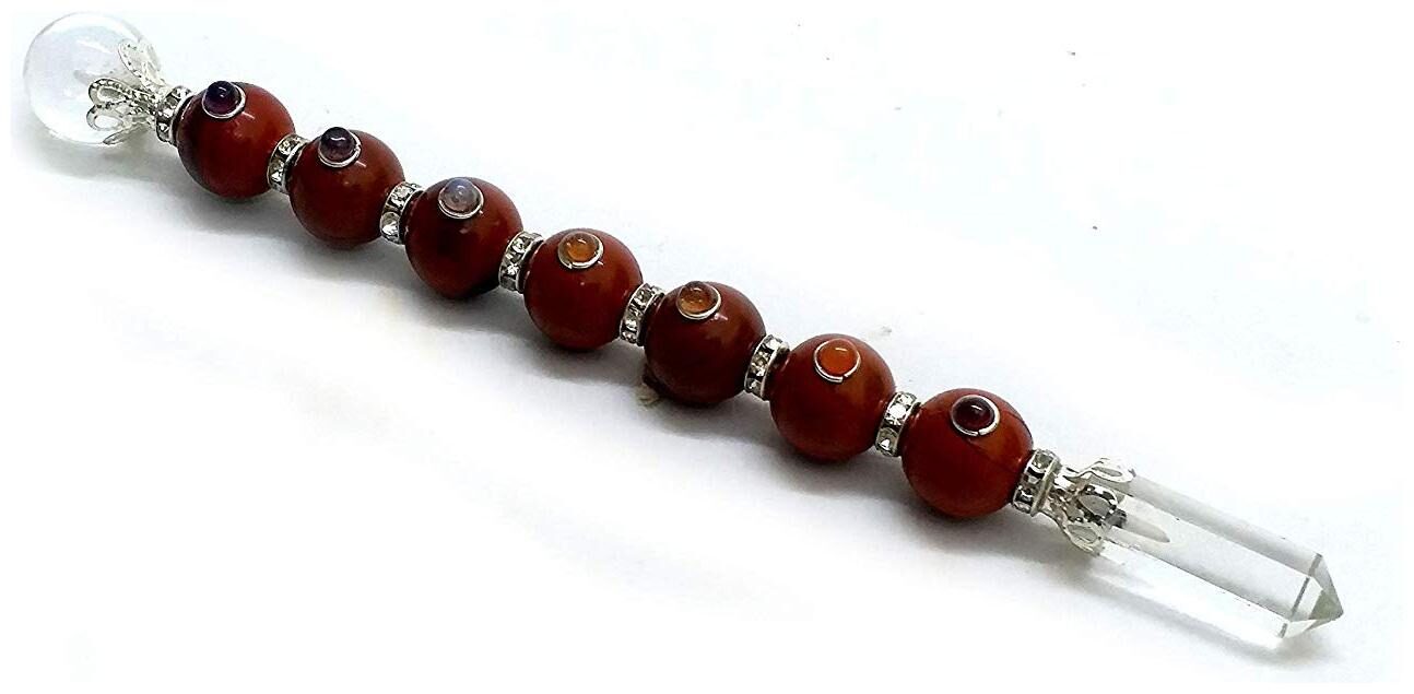 

ASTROCRYSTALS9 natural red jasper 7 chakra sphere healing wand for reiki healing