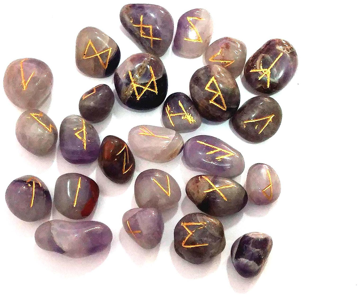 

Astrocrystals9 Amethyst Stone Tumbled Elder Futhark Rune Stone Set