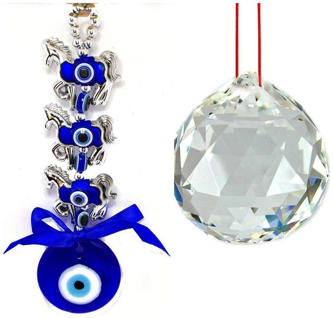 

astrocrystals9 3 horse evil eye hanging white crystal glass ball for good luck
