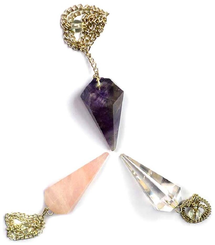 

Astrocrystals9 Set Of Clear Quartz Amethyst Rose Quartz Faceted Dowser Pendulum