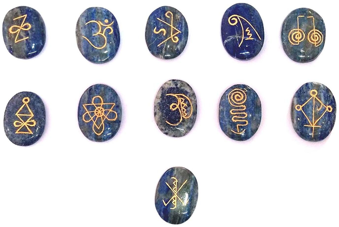 

Astrocrystals9 Lapis Lazuli Karuna Reiki 11 Symbol Engraved Oval Stone Set
