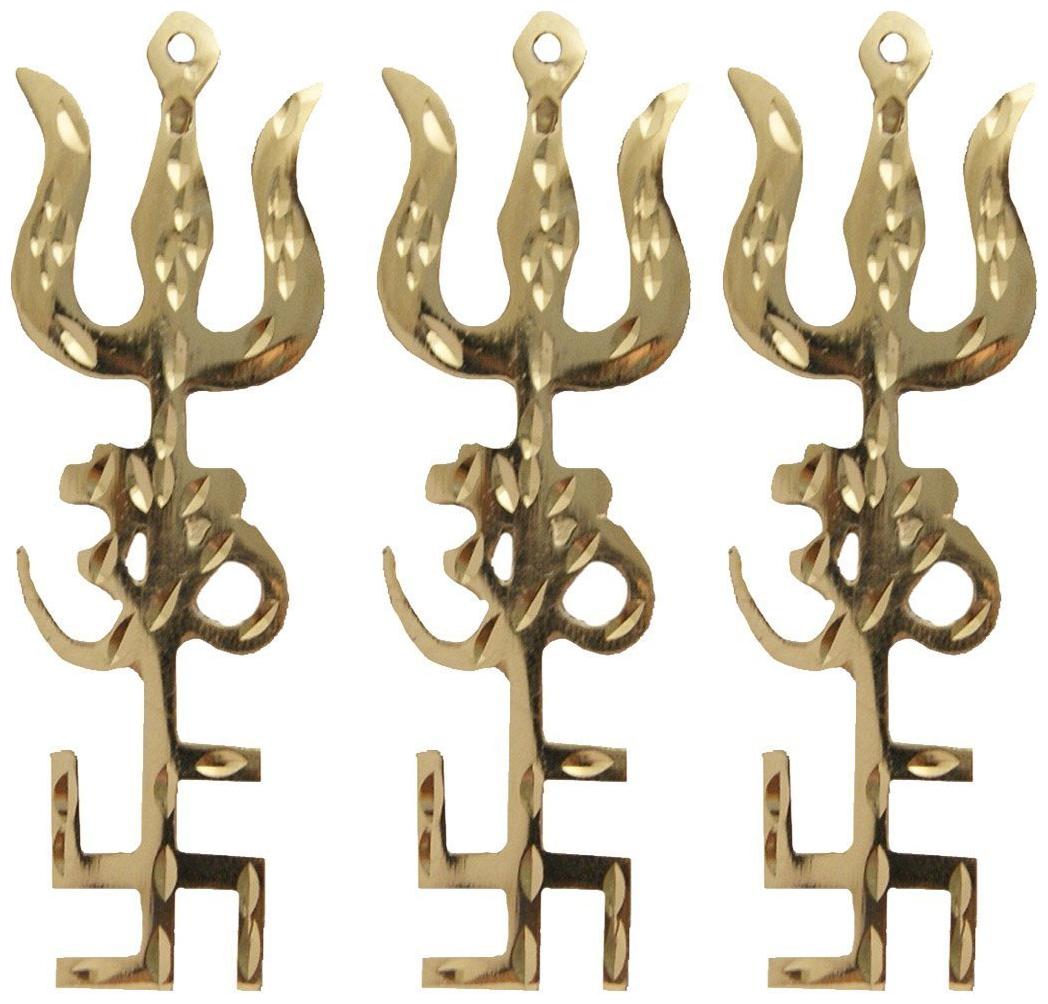 

Astrocrystals9 Set Of 3 Brass Tri Shakti Yantra Swastik Om Trishul Symbol Yantra
