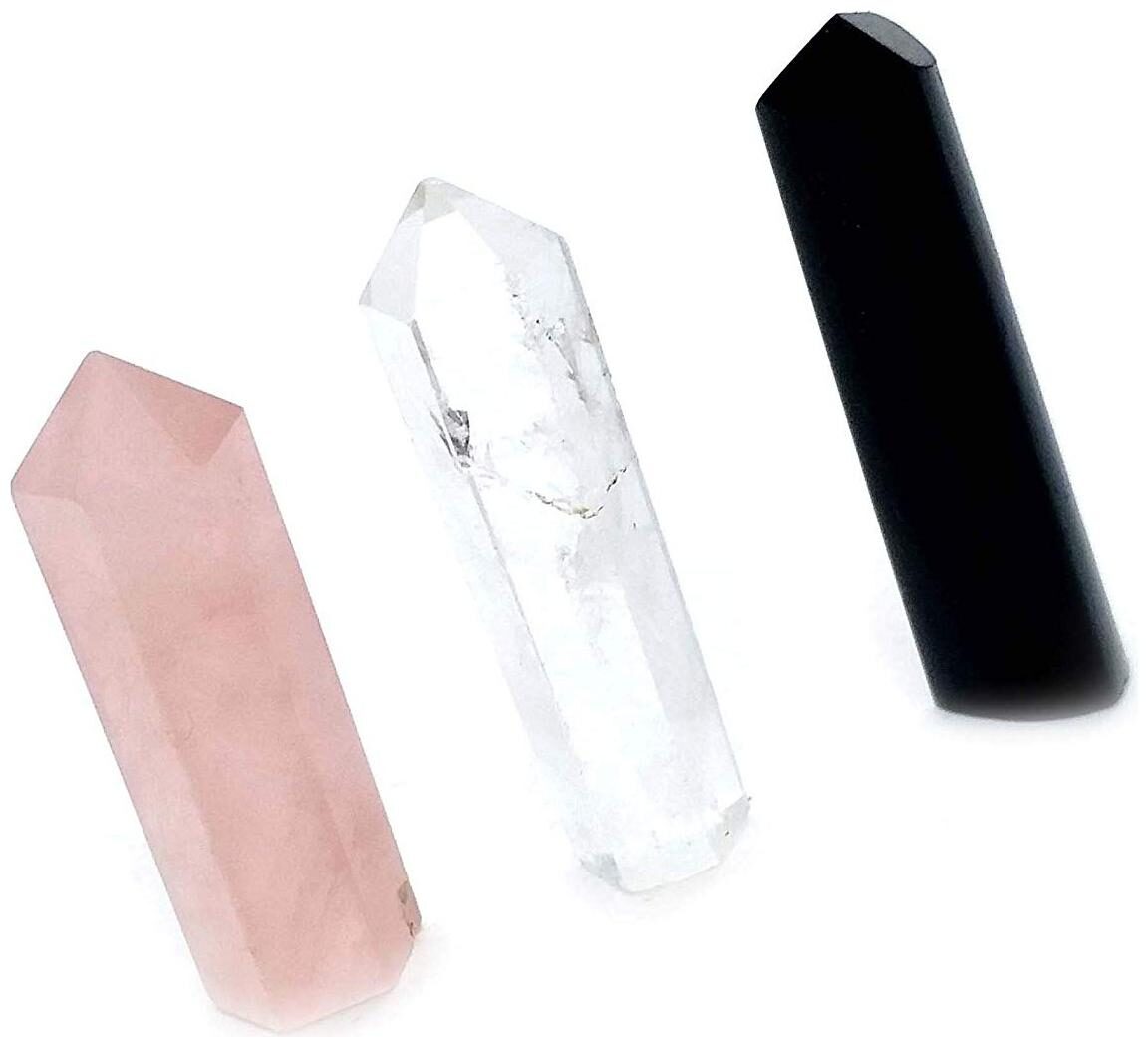 

Astrocrystals9 Rose Quartz Black Tourmaline Clear Quartz 30 Mm Mini Pencil -Set Of 3