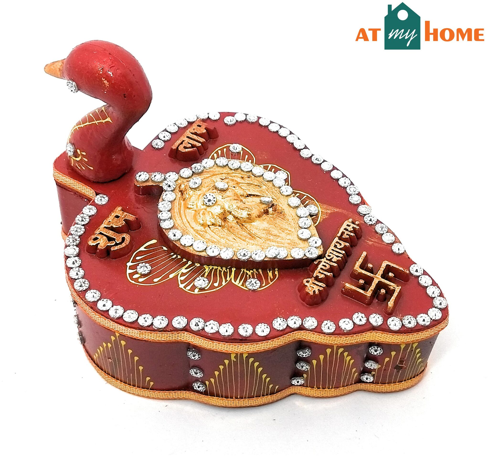 

Atmyhome Tika Chopra in Peacock Shape Meenakari Work Kumkum Box (Red)
