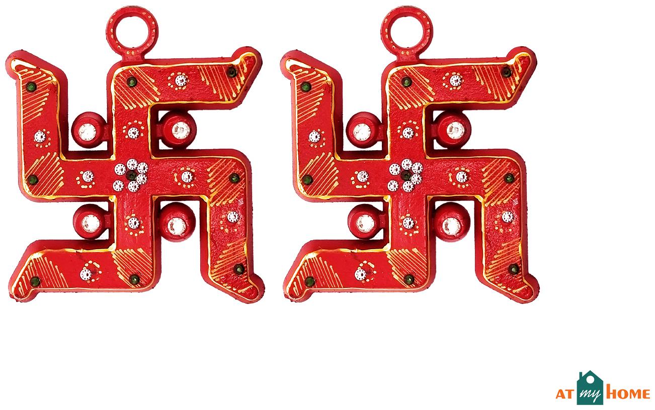 

Atmyhome Wooden Swastik Multi Color Door Hanging Toran Decorative with Meenakari Work (4 x 3 5 Inch for Each Piece) (Pack of 2)