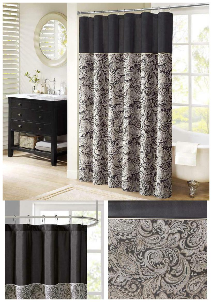 

Aubrey Shower Curtain Home Paisley Jacquard Pieced Microfiber Faux Silk Modern