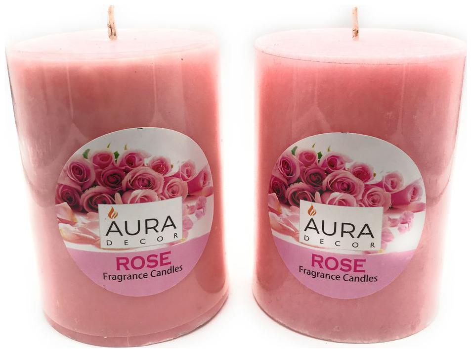 

AuraDecor Pack of 2 Rose Fragrance Marble Finish 7 62 cm (3 inch) 10 16 cm (4 inch) Pillar Candle