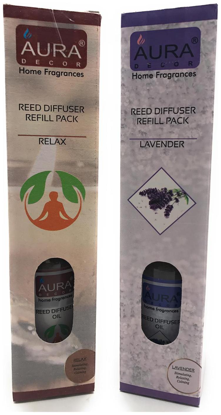 

AuraDecor Reed Diffuser Refill Pack includes 100 ml Reed Diffuser Oil 10 new Reed Sticks (Lavender Relax) - Pack of 2