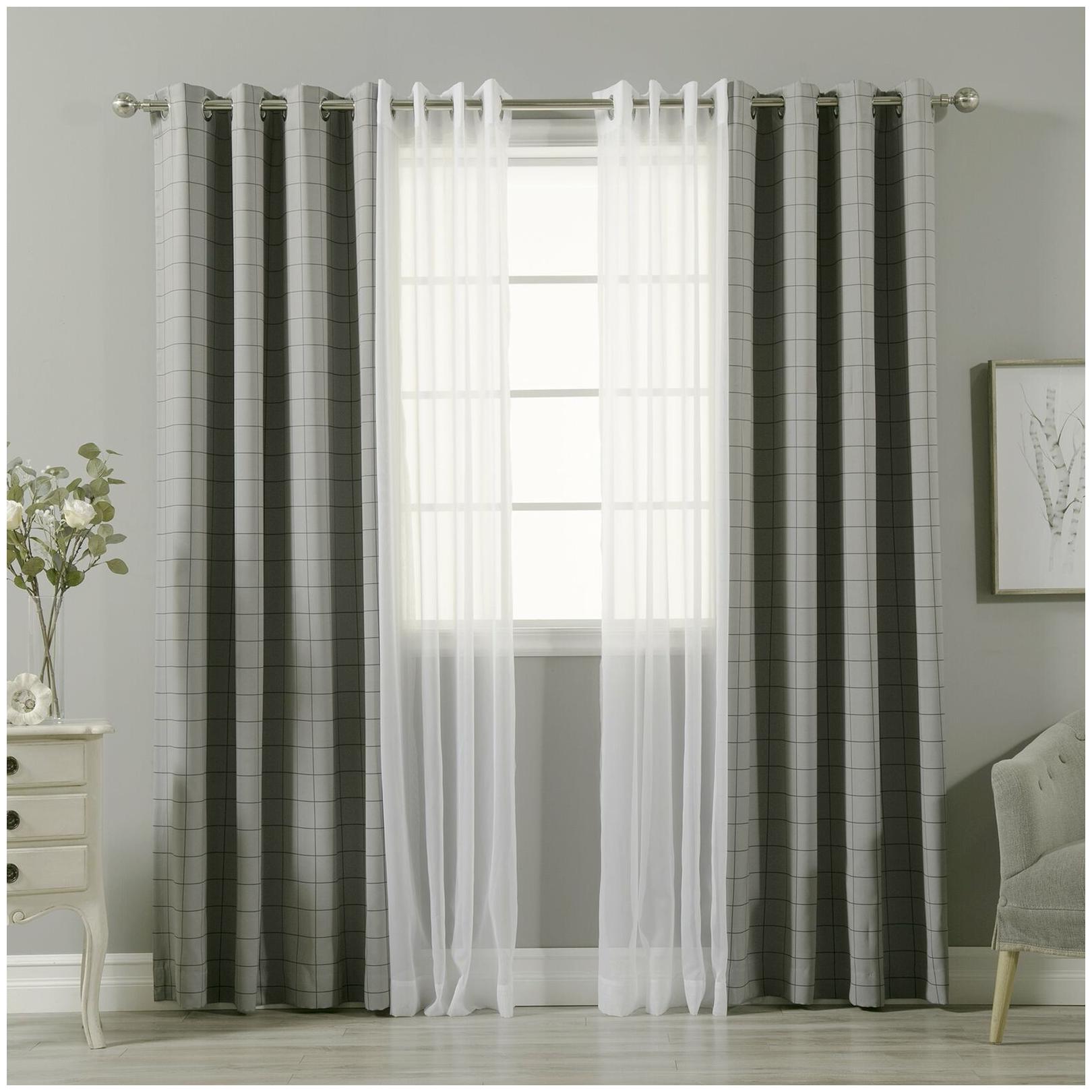 

Aurora Home Mix Match Check and Voile Sheer 4 Piece Grey 52x84