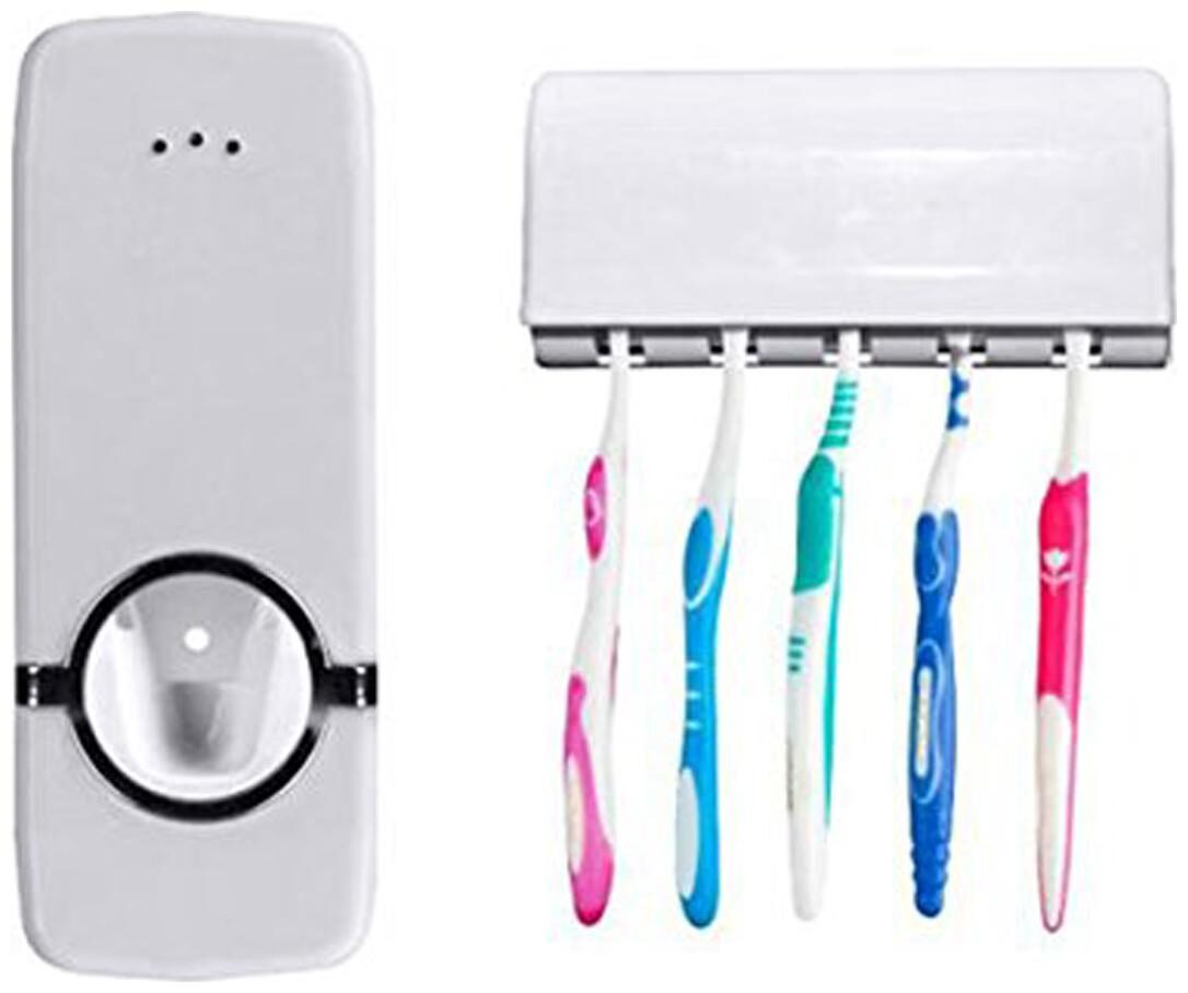 

Automatic Hands Free Toothpaste Dispenser and 5 Toothbrush Holder for Home Bathroom - (Pack of 1)