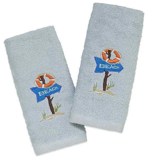 

Avanti Beach Sign 2-Pack Fingertip Towels in Mineral Blue beach house 9 x 4 25
