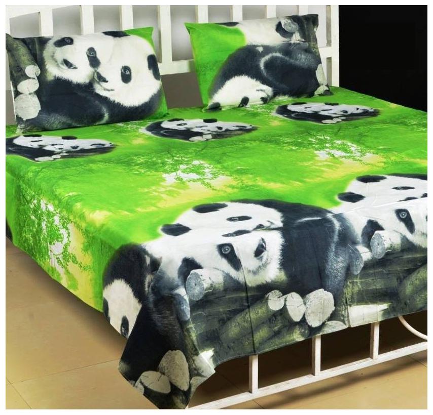 

Super India Microfiber 3D Printed Double Size Bedsheet 104 TC ( 1 Bedsheet With 2 Pillow Covers Green )