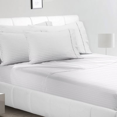 

AVI Cotton Striped King Size Bedsheet 144 TC ( 1 Bedsheet With 2 Pillow Covers White )