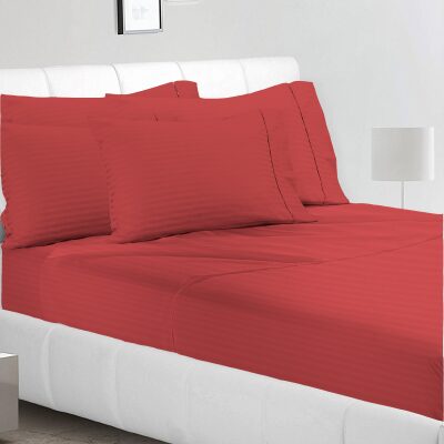 

AVI Cotton Striped Single Size Bedsheet 144 TC ( 1 Bedsheet With 2 Pillow Covers Red )