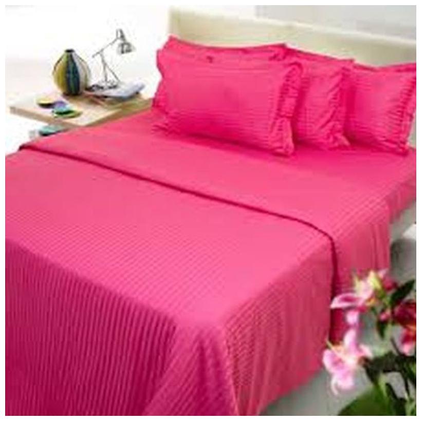 

AVI Cotton Striped King Size Bedsheet 144 TC ( 1 Bedsheet With 2 Pillow Covers Pink )