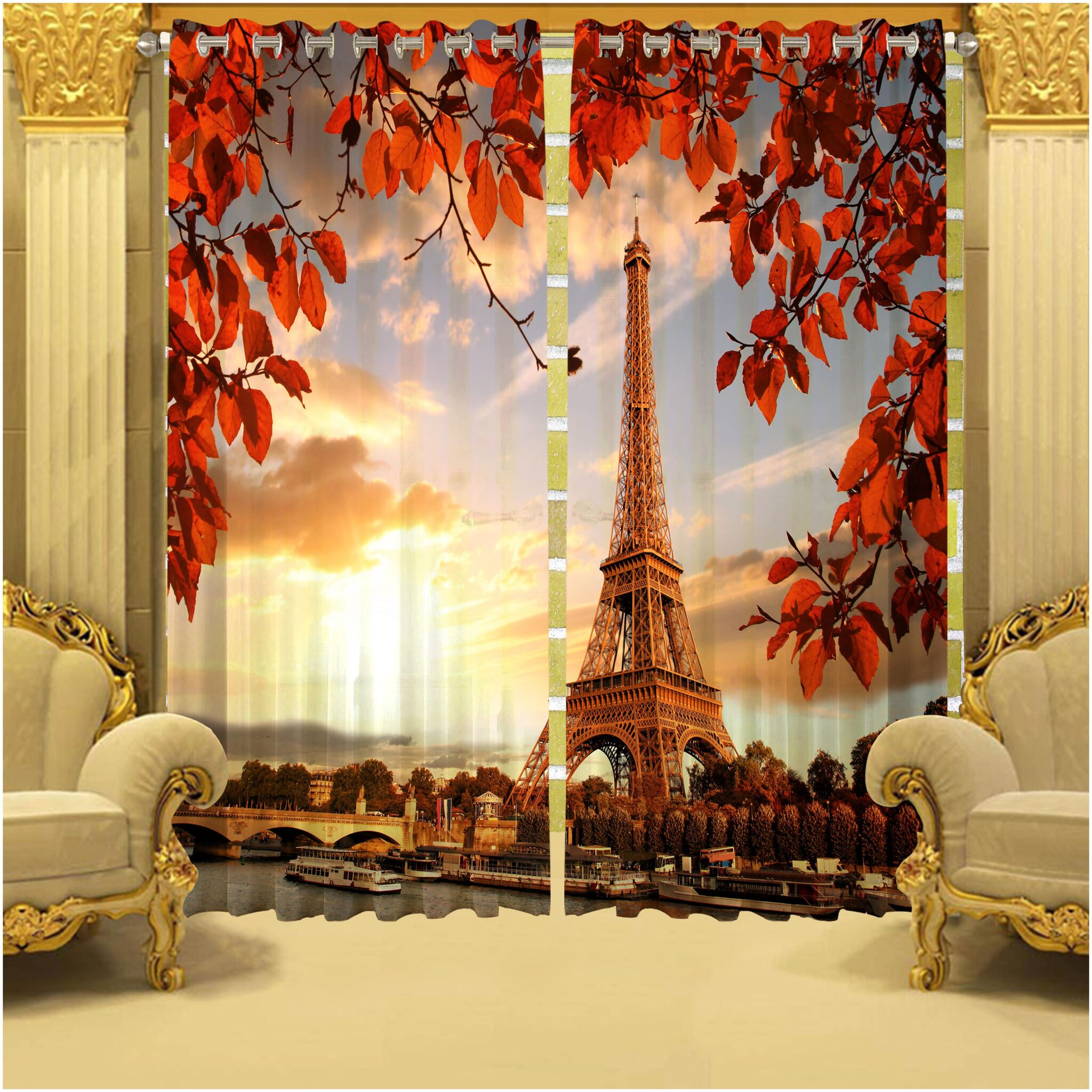 

b7 CREATIONS Set of 2 Polyester Long crush Digital Print Curtain for Long Door 9 ft 2 Curtains