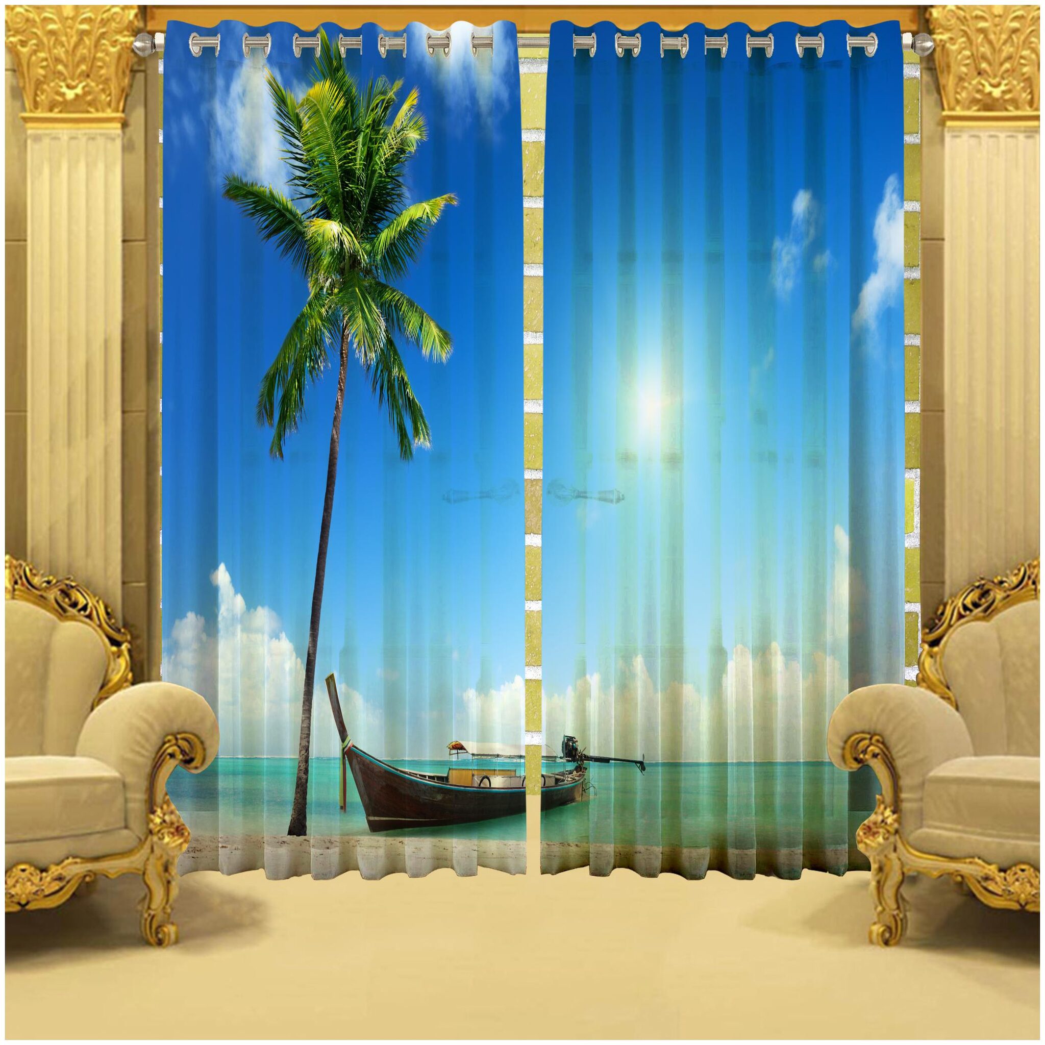 

b7 CREATIONS Polyester Door Semi Transparent Multi Regular Curtain ( Eyelet Closure Printed )