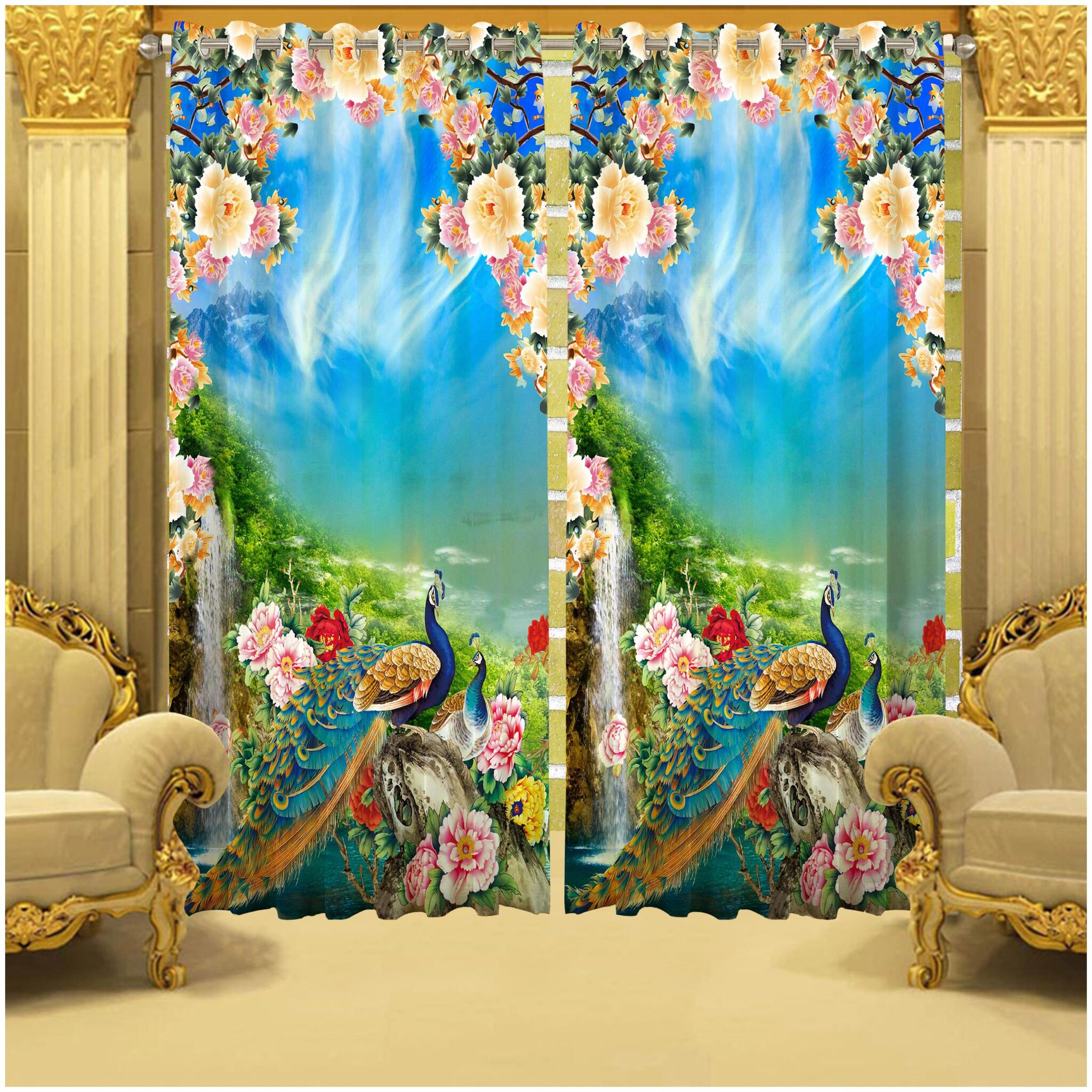 

b7 CREATIONS Polyester Long Door Semi Transparent Multi Regular Curtain ( Eyelet Closure Printed )