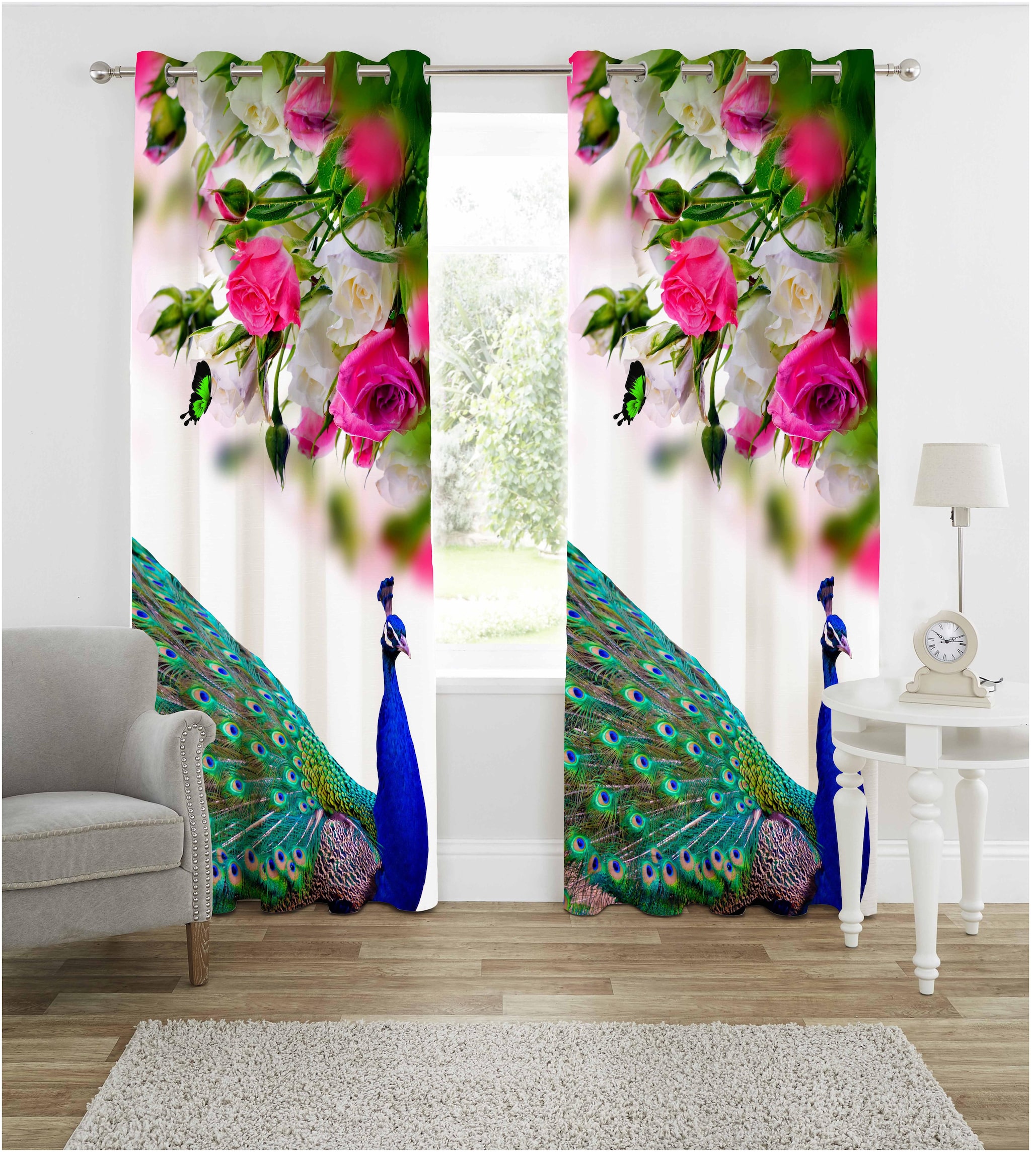 

b7 CREATIONS Polyester Window Semi Transparent Multi Regular Curtain ( Eyelet Closure Printed )