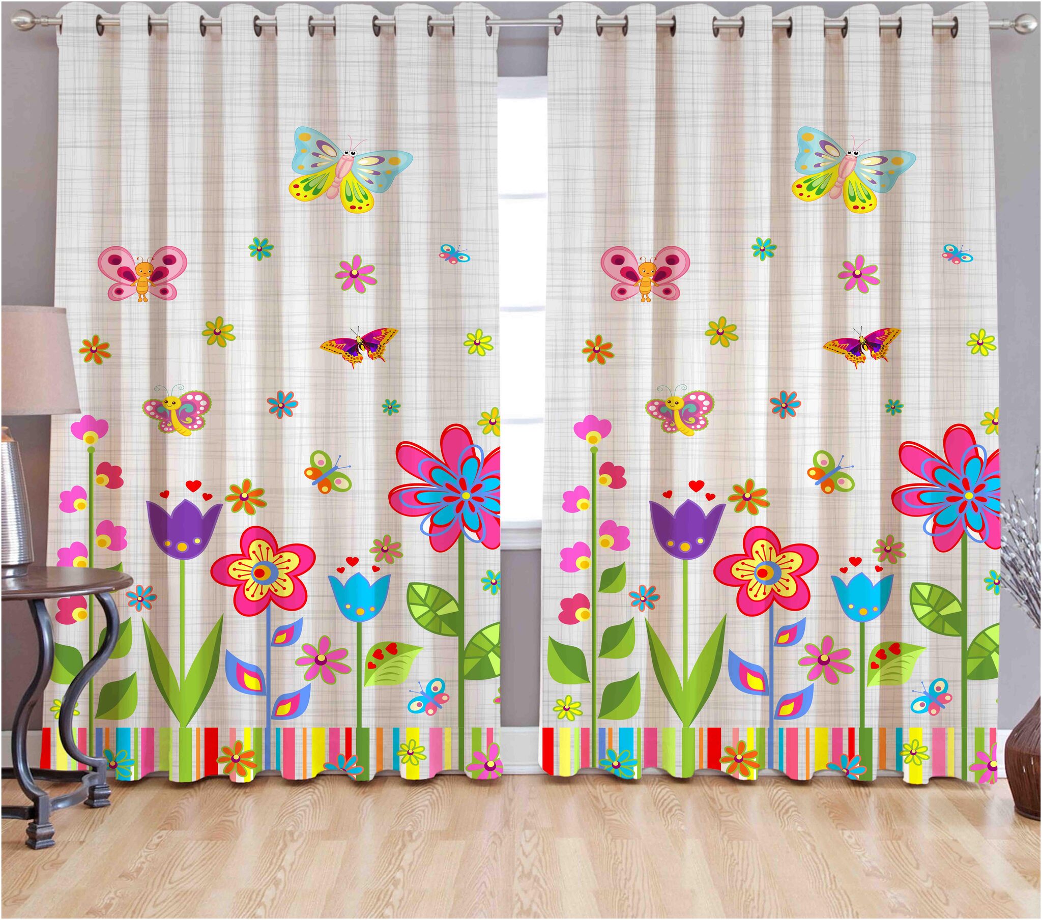

b7 CREATIONS Polyester Window Semi Transparent Multi Regular Curtain ( Eyelet Closure Printed )