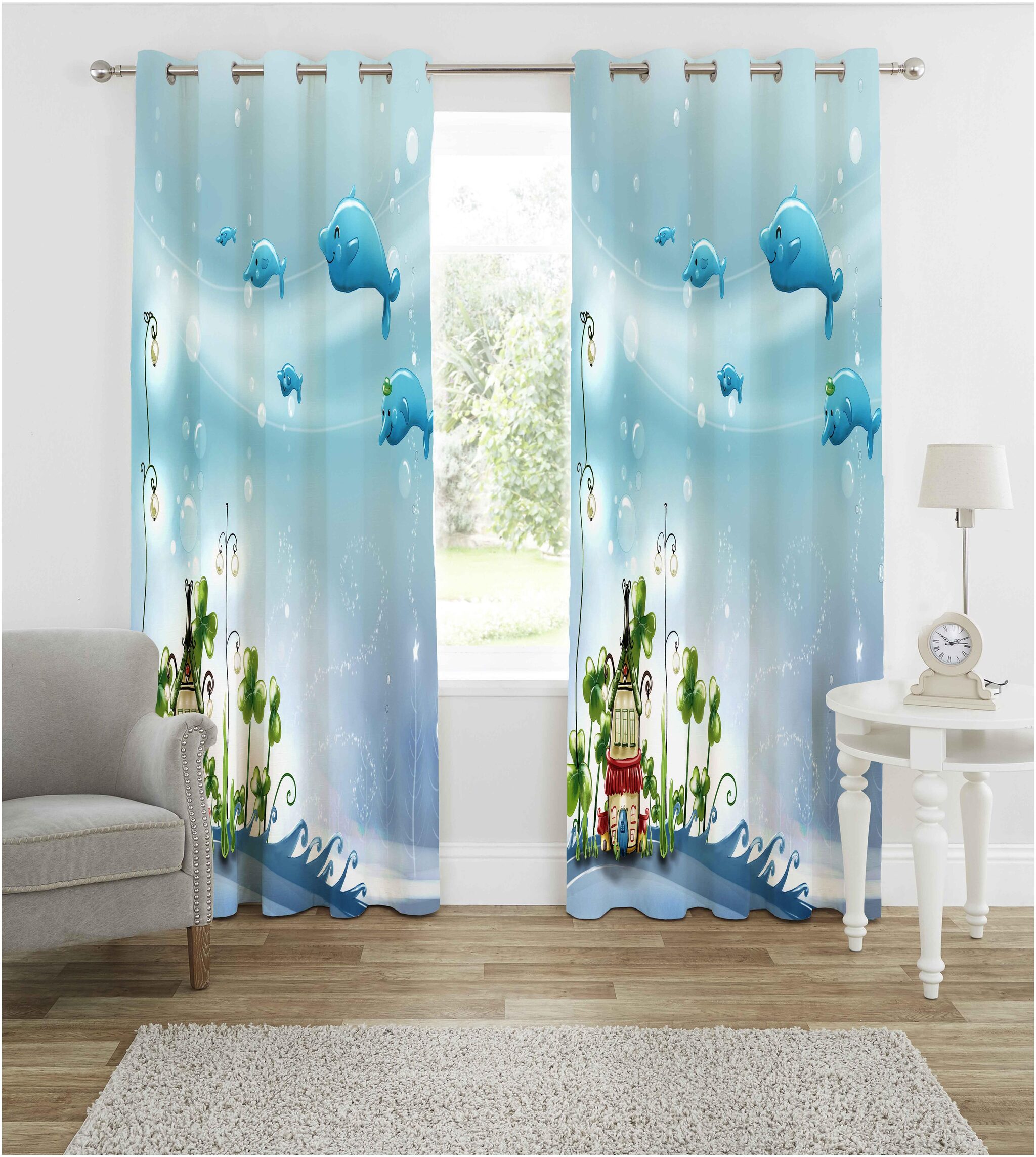

b7 CREATIONS Digital Printed Polyester Long Crush Curtains for Window 5 ft- Set of 2