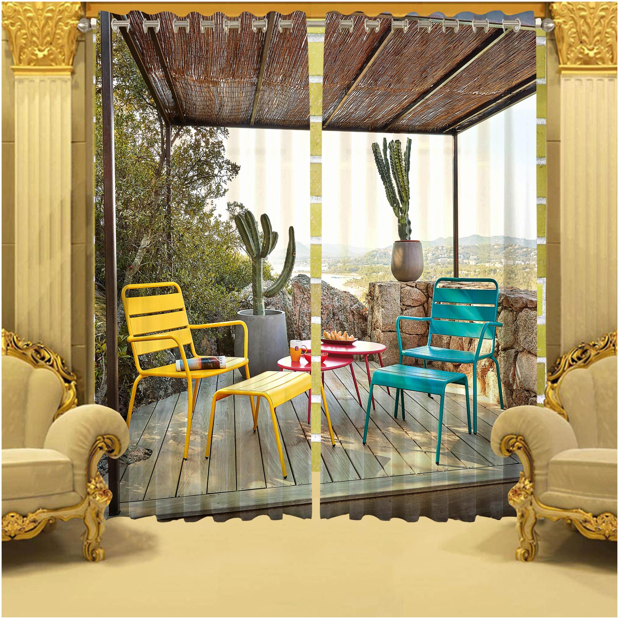 

b7 CREATIONS Polyester Door Semi Transparent Multi Regular Curtain ( Eyelet Closure Printed )
