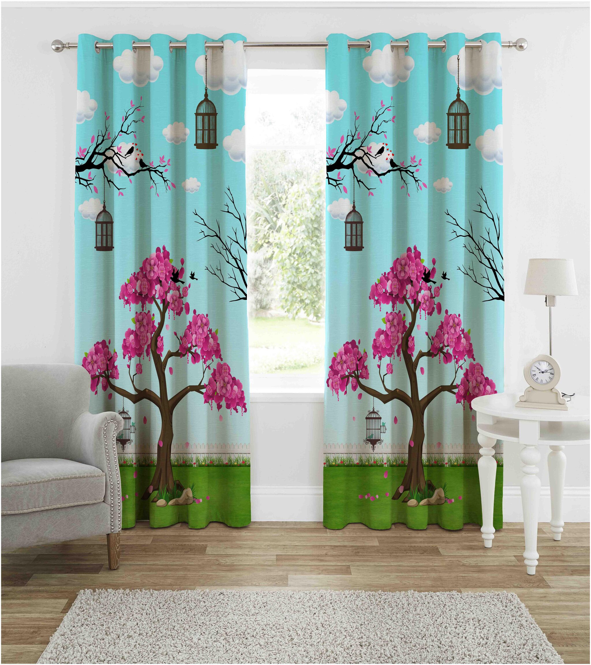 

b7 CREATIONS Digital Printed Long Crush Curtains for Long Door 9 ft- Set of 2