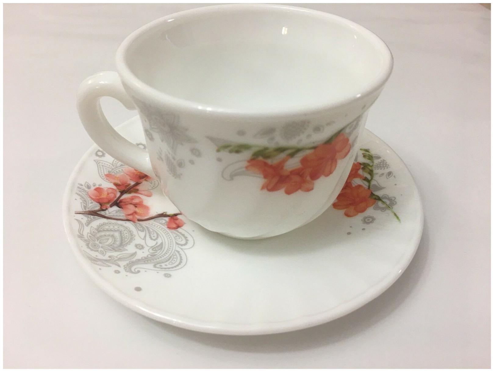 

BA200-190 Uniware High Quality Opal Glassware Cups and Saucer Set of 12 Pcs