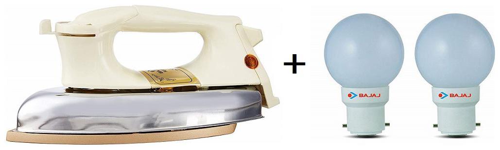 

Bajaj Majesty Dhx 9 1000 W Dry Iron with 0 5w Ping Pong Led (Pack of 2 Ivory)