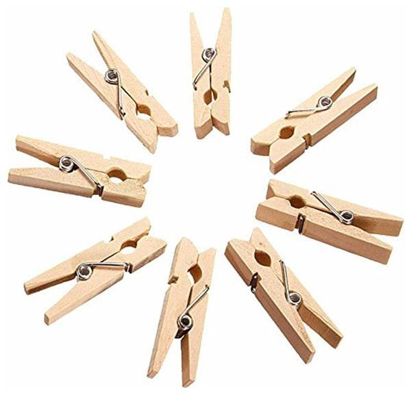 Bamboo Wooden Cloth Drying Non Rust Clips (Beige)-Set of 40 pcs